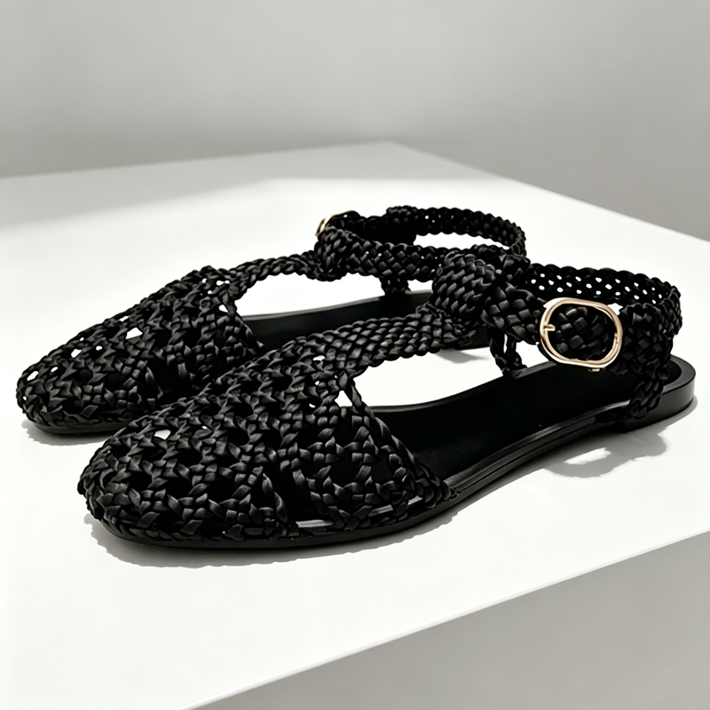Golden Mesh Woven Flat Sandals - Mesh Strap Metal incelemesi ve fiyatı